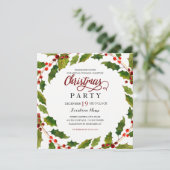 Holly Flourish Red Green Kerstparty Invite Kaart (Staand voorkant)