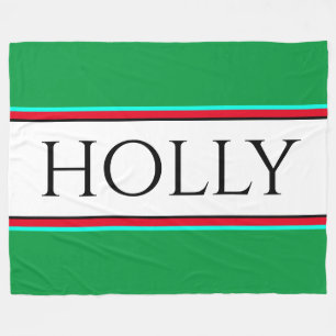 HOLLY Fun Feestelijke Heldergroene Rode Witte Stre Fleece Deken