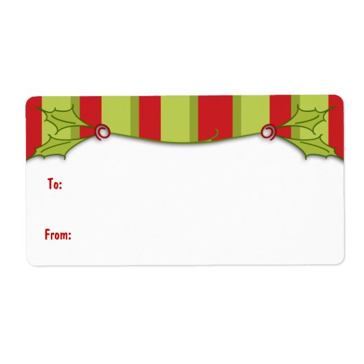 Holly Gestreept Cadeaulabel Etiket (Voorkant)