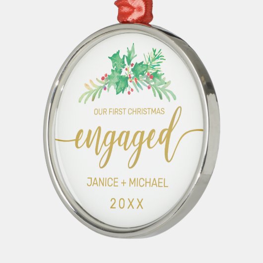 Holly Gold Script, Waterverf voor kerstmis Metalen Ornament (Links)