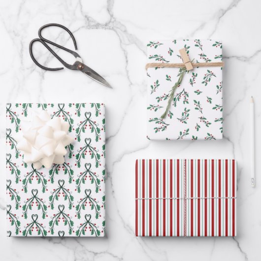Holly Greenery Patterns Christmas Gifts Inpakpapier Vel (Voorkant)