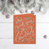 Holly Hand Lettered We wensen je een vrolijk kerst