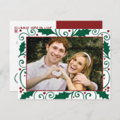 Holly Holiday Groen & Rood op Witte Foto Briefkaar Feestdagenkaart (Voorkant / Achterkant)