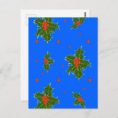 Holly (Ilex) kerstmaan op blauwe achtergrond Briefkaart (Voorkant / Achterkant)