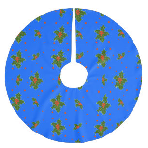 Holly (Ilex) kerstmaan op blauwe achtergrond Kerstboom Rok