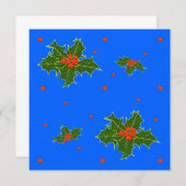Holly (Ilex) kerstmotif op feestblauw (Voorkant / Achterkant)