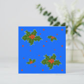 Holly (Ilex) kerstmotif op feestblauw (Staand voorkant)