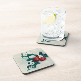 Holly in de sneeuw bier onderzetter