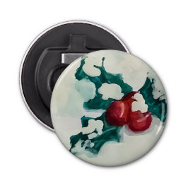 Holly in de sneeuw button flesopener