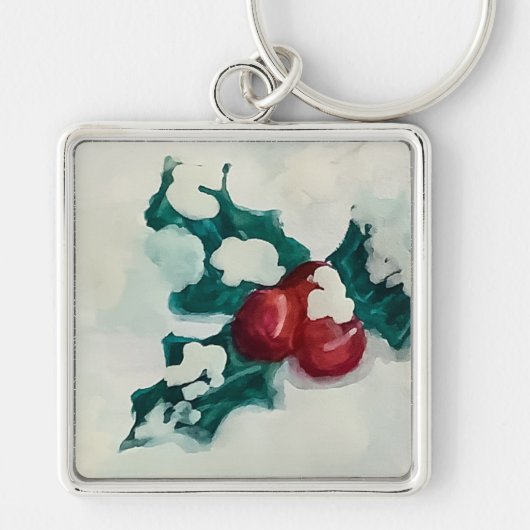 Holly in de sneeuw sleutelhanger (Voorkant)