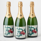 Holly in de sneeuw sparkling wijnetiket (Flessen)