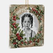 Holly ingelijst Custom Christmas Photo Square Keramisch Ornament (Rechts)