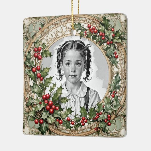 Holly ingelijst Custom Christmas Photo Square Keramisch Ornament (Links)