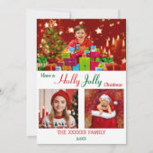 Holly Jolly 3 Foto Kerst Chic Goud Confetti Feestdagenkaart (Voorkant)