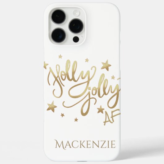 Holly Jolly AF | Glanzend Goud Faux Folie Script Case-Mate iPhone Case (Achterkant)