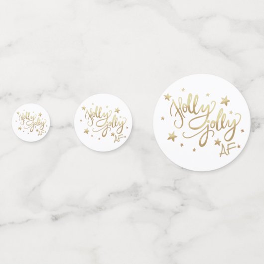 Holly Jolly AF | Glanzend Goud Faux Folie Script Confetti (Achterkanten)