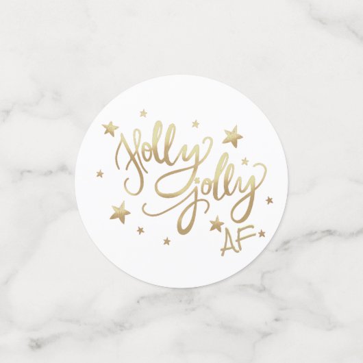 Holly Jolly AF | Glanzend Goud Faux Folie Script Confetti (Kleine voorkant)