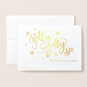 Holly Jolly AF | Glanzend Goud Faux Folie Script Kaarten (Met envelop)