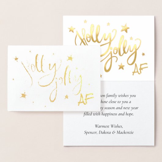 Holly Jolly AF | Glanzend Goud Faux Folie Script Kaarten (Display)