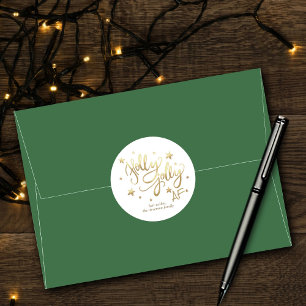 Holly Jolly AF Glanzend Goud Faux Folie Script Ronde Sticker
