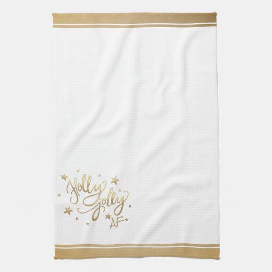 Holly Jolly AF | Glanzend Goud Faux Folie Script Theedoek (Verticaal)