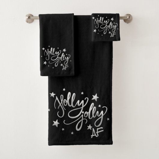 Holly Jolly AF | Glanzend Silver Faux Folie Script Bad Handdoek (Insitu)