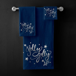 Holly Jolly AF Glanzend Silver Faux Folie Script Bad Handdoek