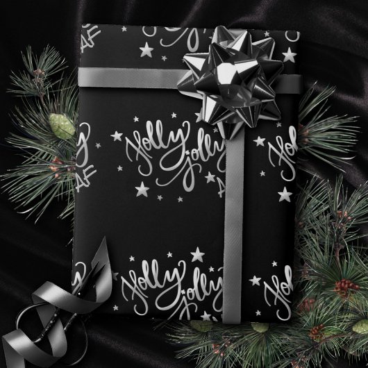Holly Jolly AF | Glanzend Silver Faux Folie Script Cadeaupapier