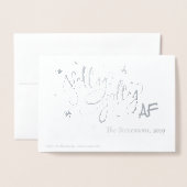 Holly Jolly AF | Glanzend Silver Faux Folie Script Kaarten (Met envelop)