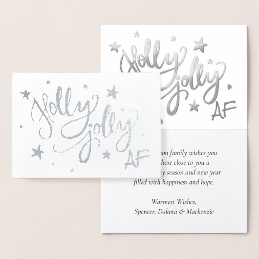 Holly Jolly AF | Glanzend Silver Faux Folie Script Kaarten (Display)