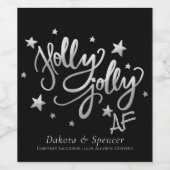 Holly Jolly AF | Glanzend Silver Faux Folie Script Wijn Etiket (Enkel label)