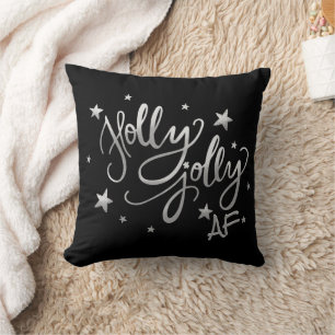 Holly Jolly AF   Glanzende Faux Folie Script Zwart Kussen