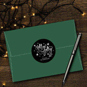 Holly Jolly AF Zwarte zilvertypografie Kerstmis Ronde Sticker