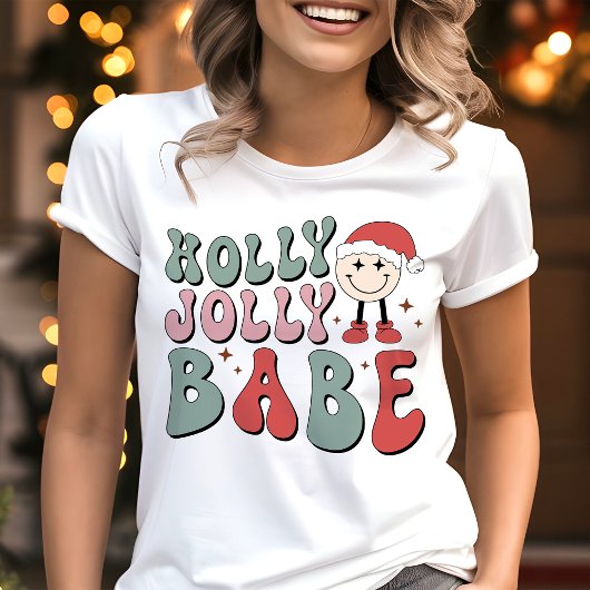 Holly Jolly Babe Retro Grappig Kerstfeest Tri-Blend Shirt