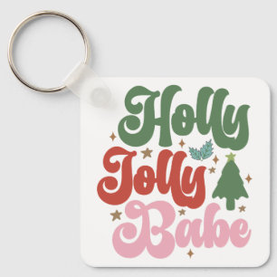 Holly Jolly Babe Retro Groovy Kerst Feestdagen Sleutelhanger