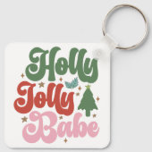 Holly Jolly Babe Retro Groovy Kerst Feestdagen Sleutelhanger (Achterkant)