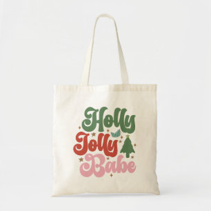Holly Jolly Babe Retro Groovy Kerst Feestdagen Tote Bag