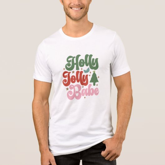 Holly Jolly Babe Retro Groovy Kerst Feestdagen Tri-Blend Shirt (Voorkant)