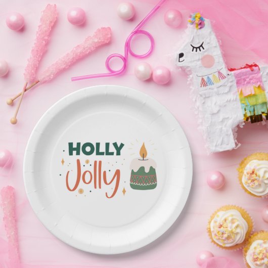 Holly Jolly Candle Papieren Bordje (Feest)
