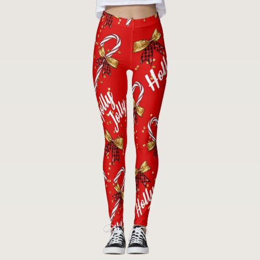 Holly Jolly Candy Cane Cristmas Leggings (Voorkant)