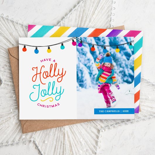 Holly Jolly | Carte photo de vacances à plat