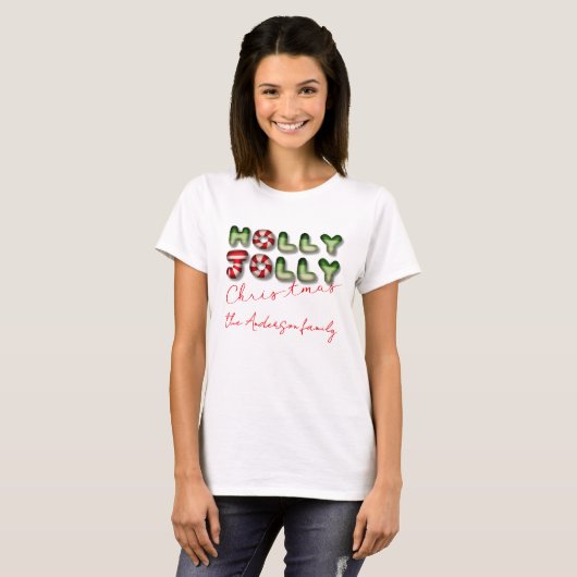 Holly Jolly Christmas 3D optic matching familie T-shirt (Voorkant volledig)