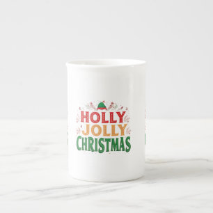Holly Jolly Christmas Bone China Mok