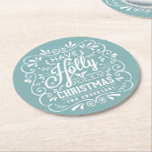 Holly Jolly Christmas Chalk Art Holiday Party Blau Ronde Kartonnen Onderzetter (Gebogen)