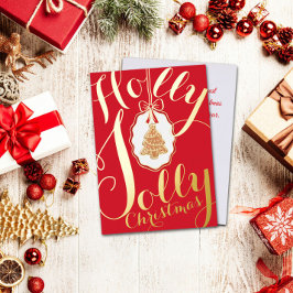 Holly Jolly Christmas Foil Holiday Card Red Folie Feestdagenkaart
