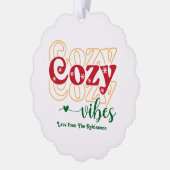 Holly Jolly Cozy Vibes Retro Christmas Photo Ornament Kaart (Links)