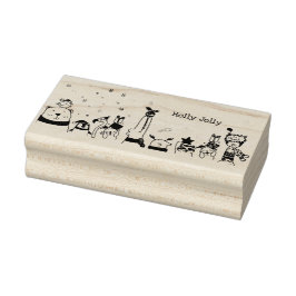 Holly Jolly Cute Winter Animals Kerstmis Rubberstempel