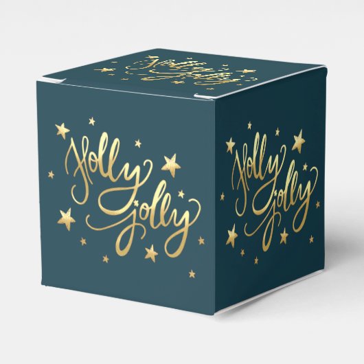 Holly Jolly | Elegant Goud Faux Folie Script Bedankdoosjes (Voorkant Zijde)