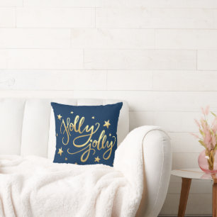 Holly Jolly Elegant Goud Faux Folie Script Blauw Kussen