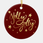 Holly Jolly | Elegant Goud Faux Folie Script Keramisch Ornament (Voorkant)